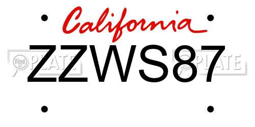 ZZWS87 California License Plate