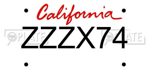 ZZZX74 California License Plate