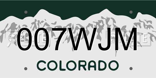 007WJM Colorado License Plate