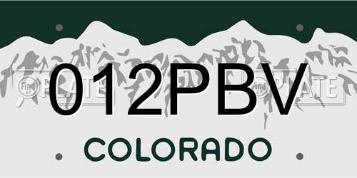 012PBV Colorado License Plate