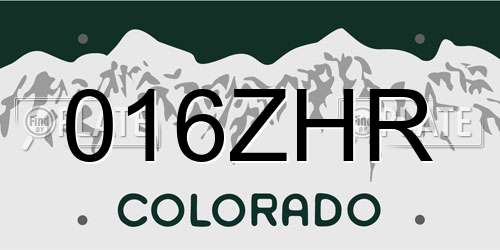 016ZHR Colorado License Plate