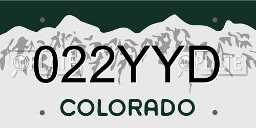 022YYD Colorado License Plate
