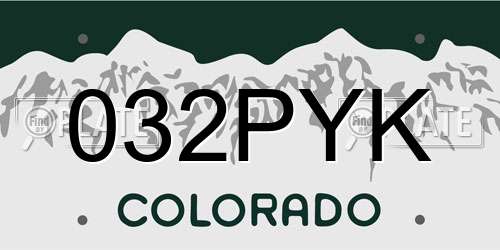 032PYK Colorado License Plate