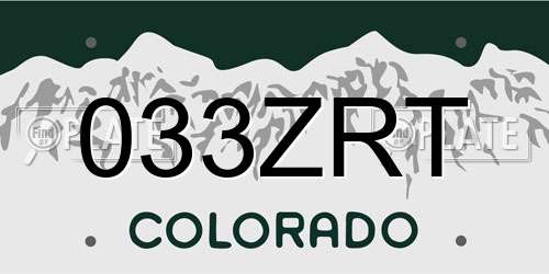 033ZRT Colorado License Plate