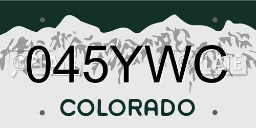 045YWC Colorado License Plate