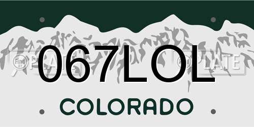 067LOL Colorado License Plate