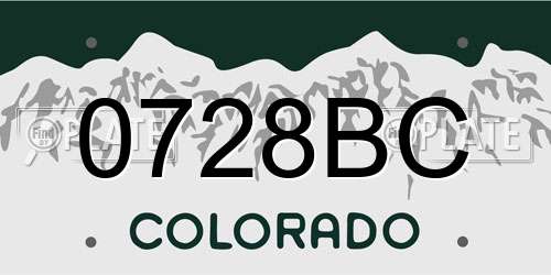 0728BC Colorado License Plate