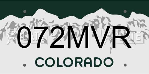 072MVR Colorado License Plate
