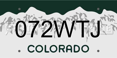 072WTJ Colorado License Plate