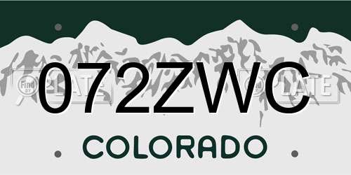 072ZWC Colorado License Plate