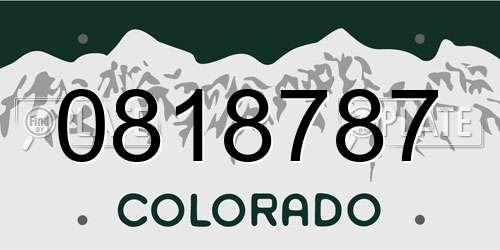 0818787 Colorado License Plate