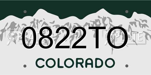 0822TO Colorado License Plate