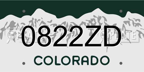 0822ZD Colorado License Plate