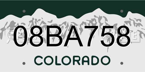 08BA758 Colorado License Plate