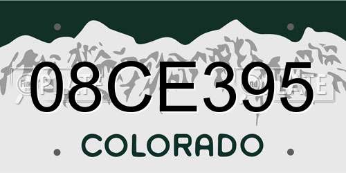 08CE395 Colorado License Plate