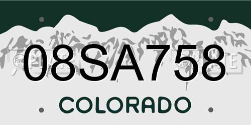 08SA758 Colorado License Plate
