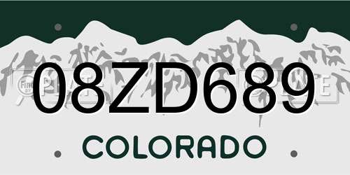08ZD689 Colorado License Plate