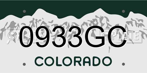 0933GC Colorado License Plate