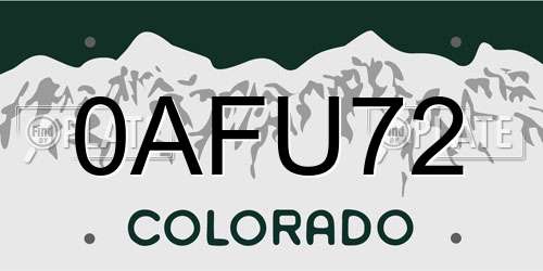 0AFU72 Colorado License Plate