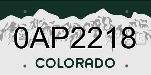 0AP2218 Colorado License Plate