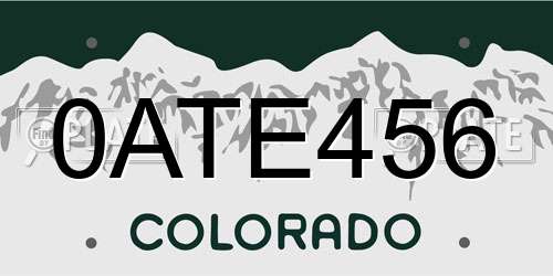 0ATE456 Colorado License Plate