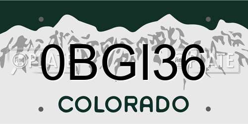 0BGI36 Colorado License Plate