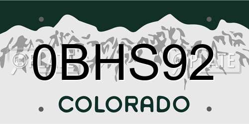 0BHS92 Colorado License Plate
