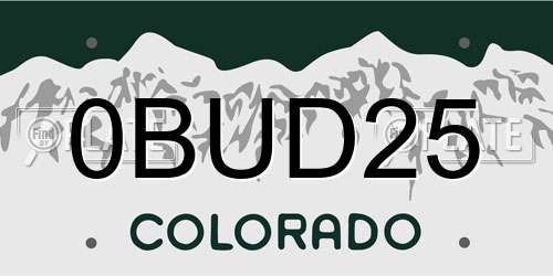 0BUD25 Colorado License Plate
