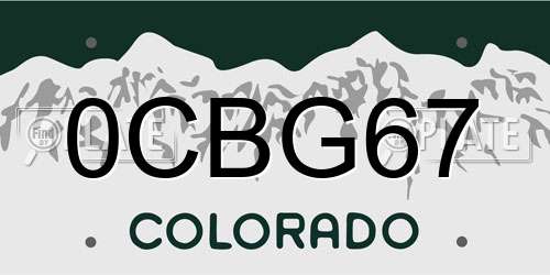 0CBG67 Colorado License Plate
