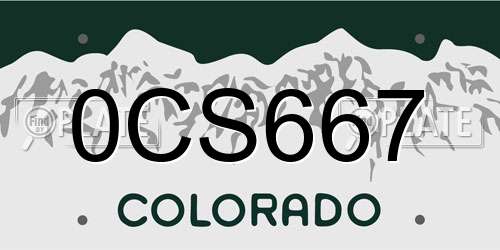 0CS667 Colorado License Plate