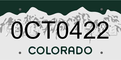 0CT0422 Colorado License Plate