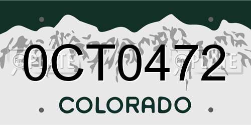 0CT0472 Colorado License Plate