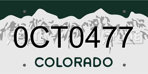 0CT0477 Colorado License Plate