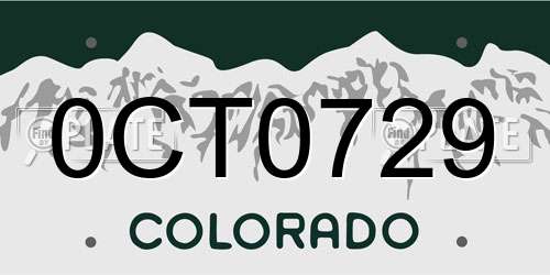0CT0729 Colorado License Plate