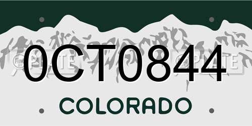 0CT0844 Colorado License Plate