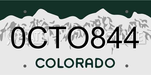 0CTO844 Colorado License Plate