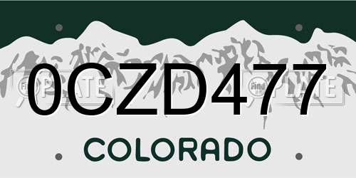 0CZD477 Colorado License Plate