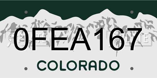 0FEA167 Colorado License Plate