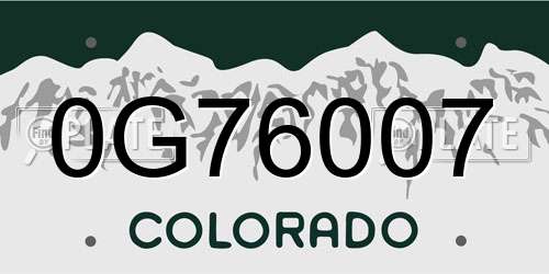 0G76007 Colorado License Plate