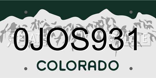 0JOS931 Colorado License Plate