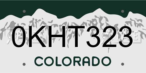 0KHT323 Colorado License Plate