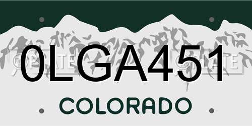 0LGA451 Colorado License Plate