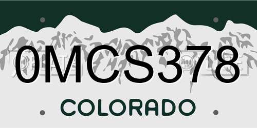 0MCS378 Colorado License Plate
