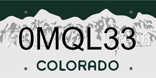 0MQL33 Colorado License Plate