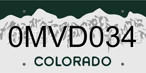 0MVD034 Colorado License Plate