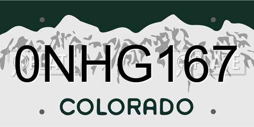 0NHG167 Colorado License Plate