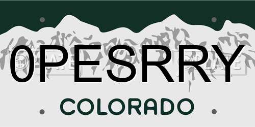 0PESRRY Colorado License Plate