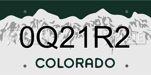 0Q21R2 Colorado License Plate