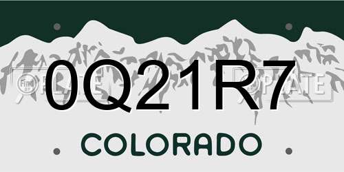0Q21R7 Colorado License Plate