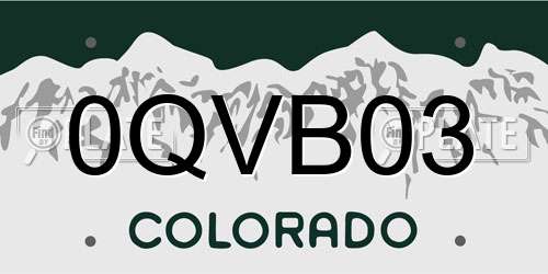 0QVB03 Colorado License Plate